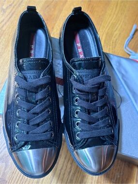 Prada Black Patent Leather Sneakers Women’s Luxury Travel Made in Italy